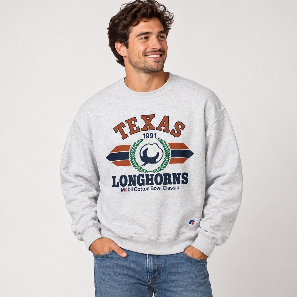 Russell Athletic Sweatshirt Mens XL Gray 1991 Texas Longhorns Cotton Bowl Vtg